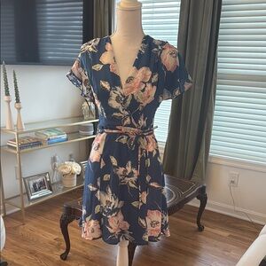 Floral Blue Wrap Dress
